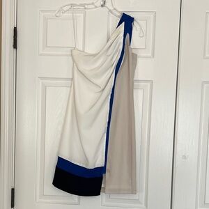 Sachin + Babi One-Shoulder Colorblock Dress in White, Blue & Beige